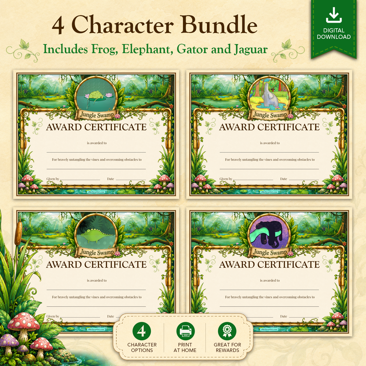 Jungle Swamp Printable Reward Certificate | Kids Award Certificate Digital Download