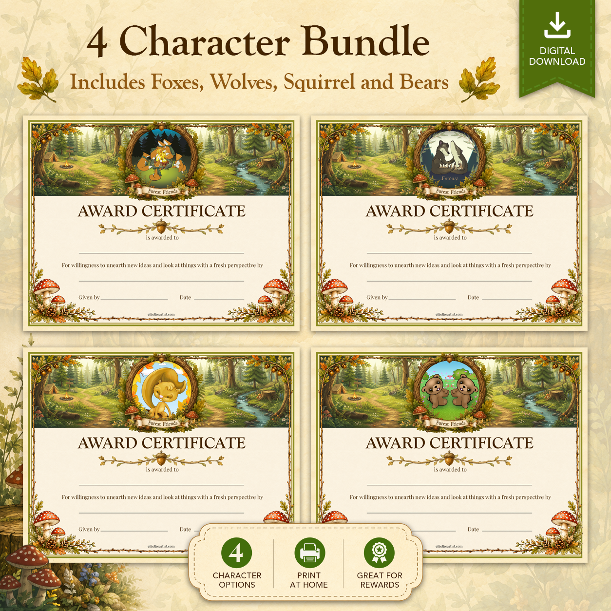 Forest Friends Printable Reward Certificate | Kids Award Certificate Digital Download