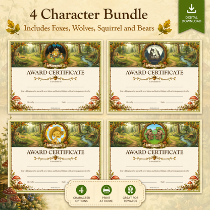 Forest Friends Printable Reward Certificate | Kids Award Certificate Digital Download