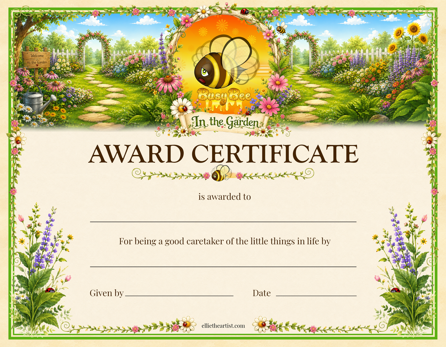 In the Garden Printable Reward Certificate | Kids Award Certificate Digital Download