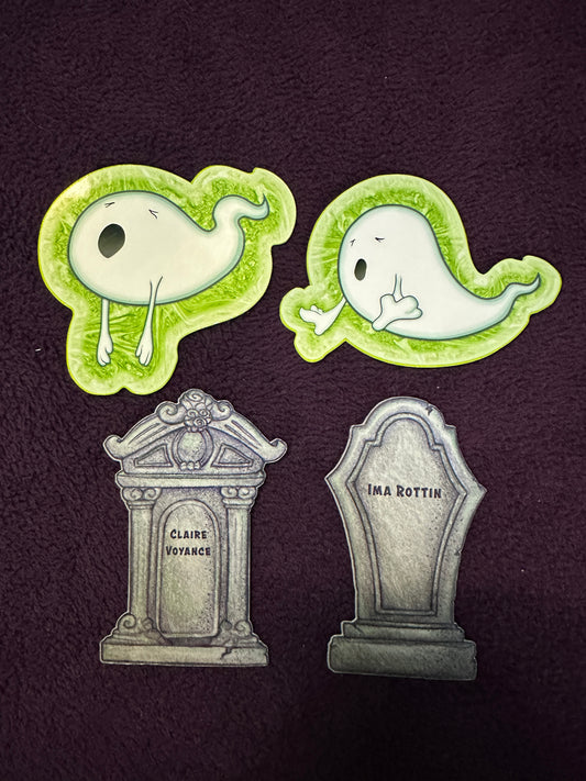 STICKER PACK: Haunted Graveyard Ghosts and Tombstones of Claire Voyance and Ima Rottin | 4-Pack