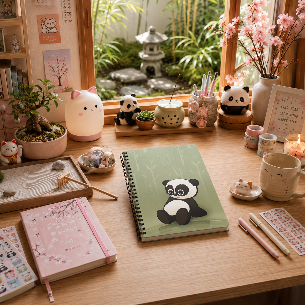 BABY PANDA Cartoon Notebook – 150 lined pages A5 Wirobound Softcover