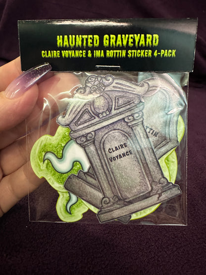 STICKER PACK: Haunted Graveyard Ghosts and Tombstones of Claire Voyance and Ima Rottin | 4-Pack