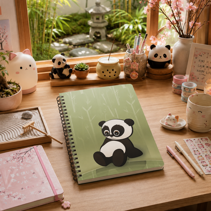 BABY PANDA Cartoon Notebook – 150 lined pages A5 Wirobound Softcover