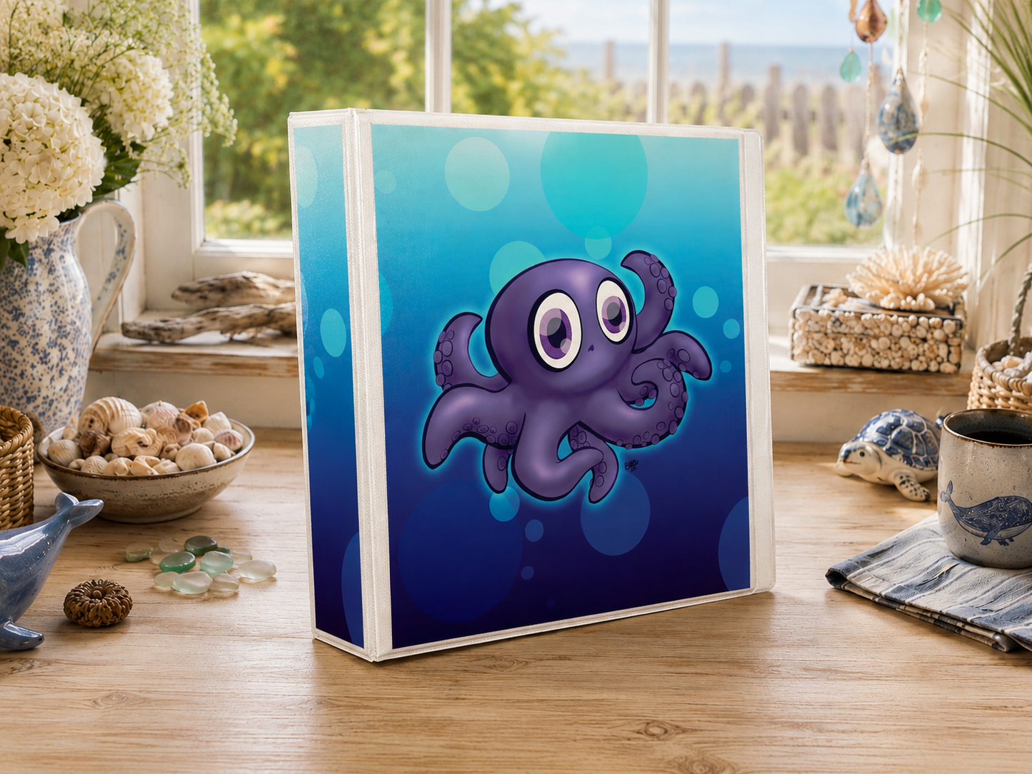 Shy Baby Octopus 3-Ring Binder – Cute Ocean School Binder
