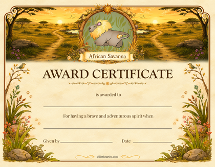 African Savanna Printable Reward Certificate | Kids Award Certificate Digital Download