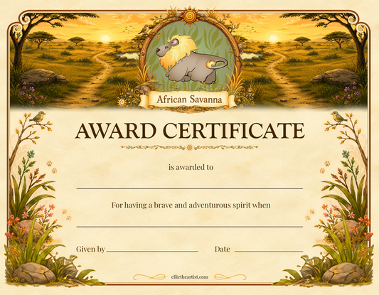 African Savanna Printable Reward Certificate | Kids Award Certificate Digital Download