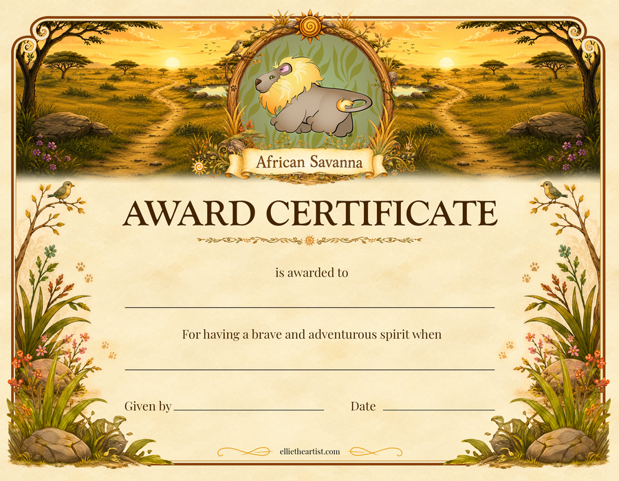 African Savanna Reward Certificate Pad | Kids Award Certificates
