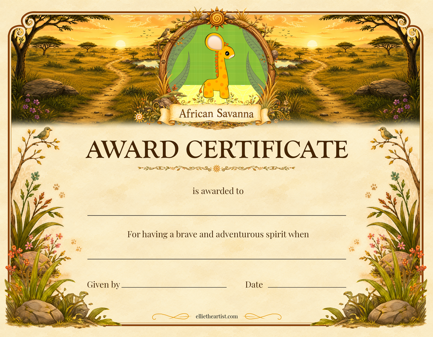 African Savanna Reward Certificate Pad | Kids Award Certificates