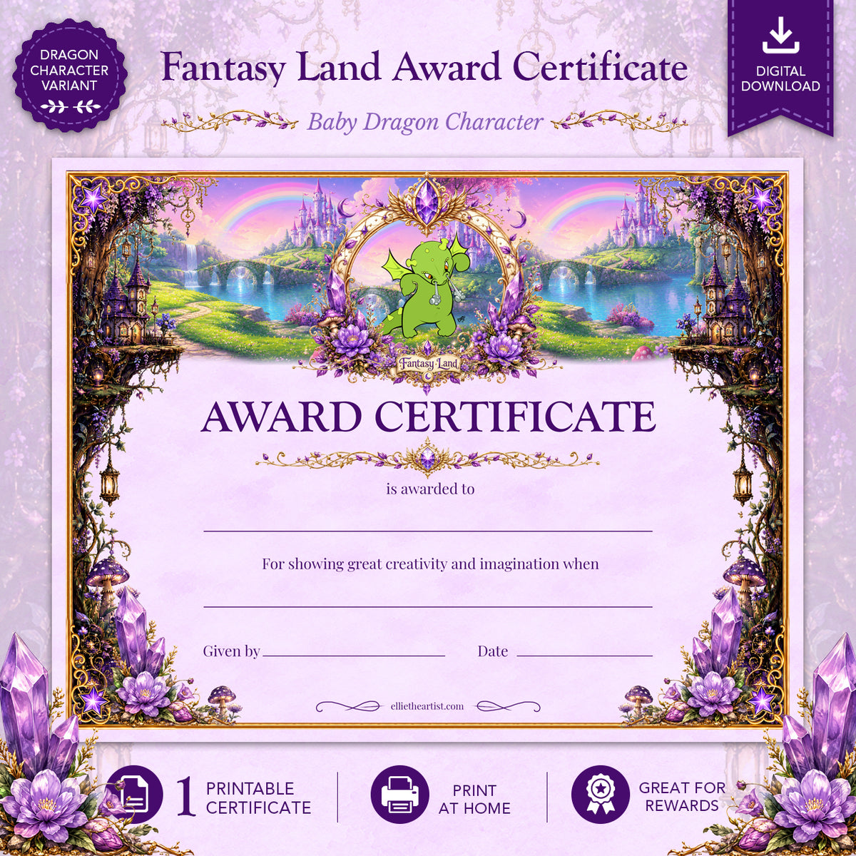 Fantasy Land Printable Reward Certificate | Kids Award Certificate Digital Download
