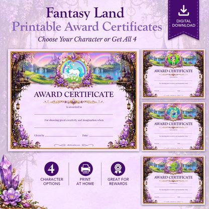 Fantasy Land Printable Reward Certificate | Kids Award Certificate Digital Download