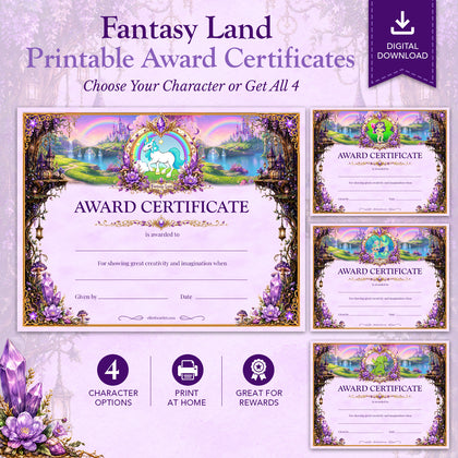 Fantasy Land Printable Reward Certificate | Kids Award Certificate Digital Download