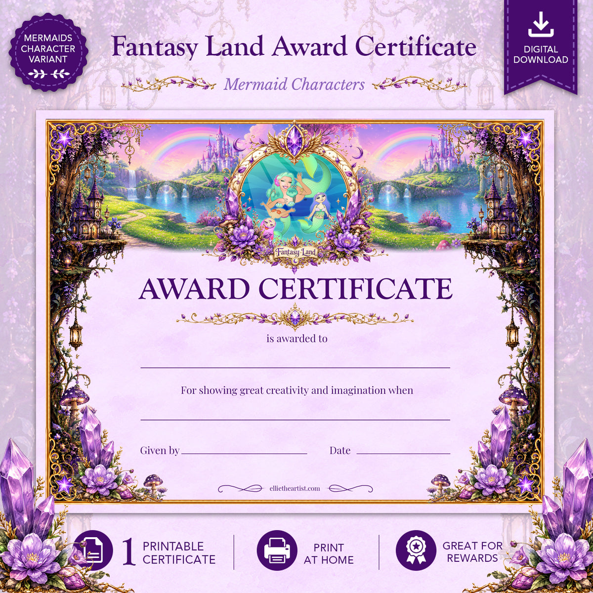 Fantasy Land Printable Reward Certificate | Kids Award Certificate Digital Download