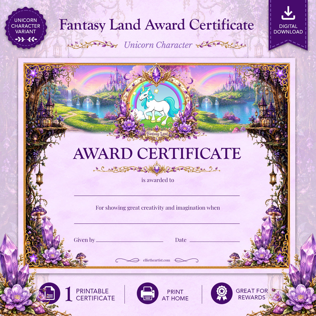 Fantasy Land Printable Reward Certificate | Kids Award Certificate Digital Download