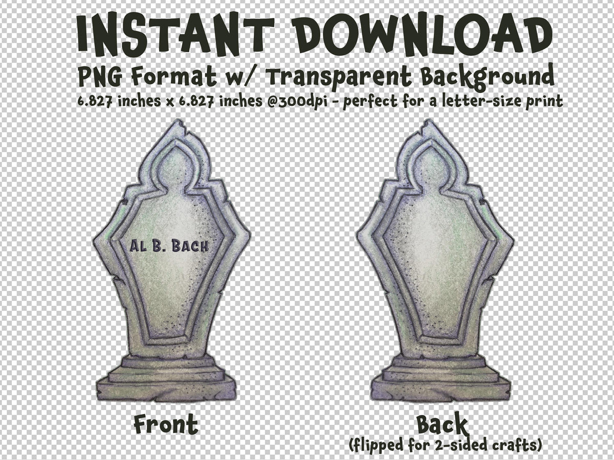 TOMBSTONE Al B. Bach Tombstone Gravestone Clip Art Printable Digital Instant Download for Halloween Decorations Invites Party Favors Prizes Gifts