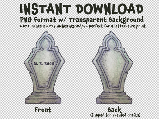 TOMBSTONE Al B. Bach Tombstone Gravestone Clip Art Printable Digital Instant Download for Halloween Decorations Invites Party Favors Prizes Gifts