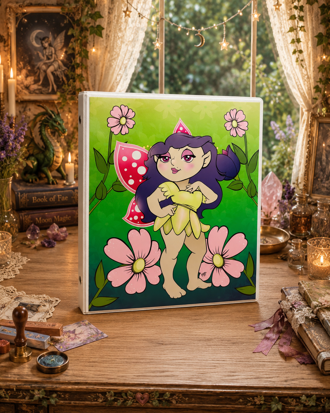 Sassy Fairy 3-Ring Binder – Fantasy Land Cartoon School Binder with Cute Fairy Art