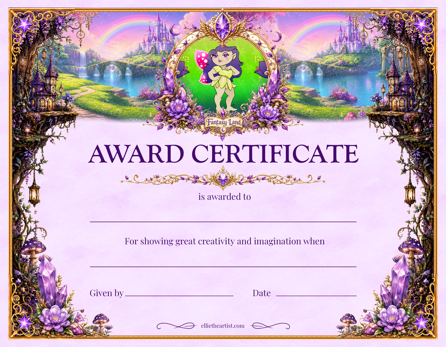 Fantasy Land Printable Reward Certificate | Kids Award Certificate Digital Download