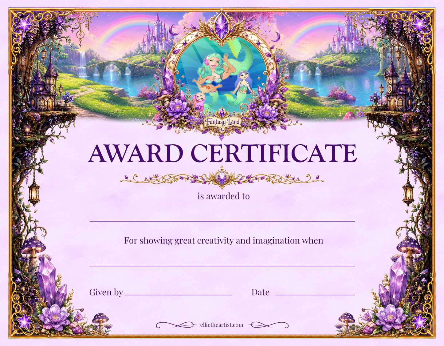 Fantasy Land Printable Reward Certificate | Kids Award Certificate Digital Download