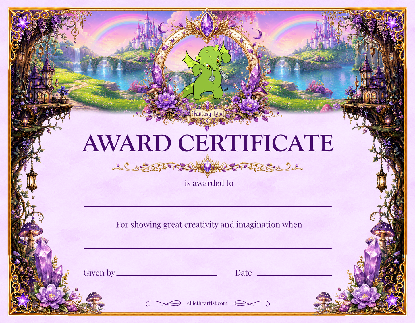 Fantasy Land Printable Reward Certificate | Kids Award Certificate Digital Download