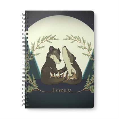 WOLF FAMILY AND THE FIRST AWOO Cartoon Notebook – 150 lined pages A5 Wirobound Softcover