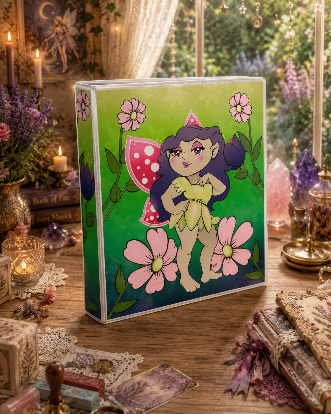 Sassy Fairy 3-Ring Binder – Fantasy Land Cartoon School Binder with Cute Fairy Art