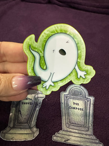 STICKER PACK: Haunted Graveyard Ghosts and Tombstones of Dee Compose and Anita Shovel | 4-Pack