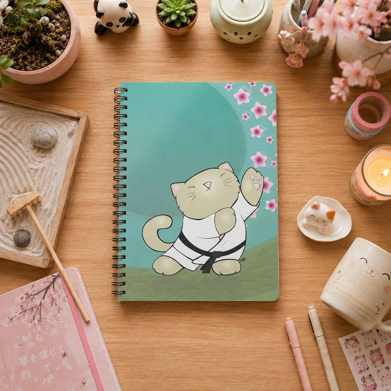 TAI CHI KITTY Cartoon Notebook – 150 lined pages A5 Wirobound Softcover