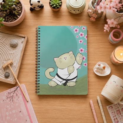 TAI CHI KITTY Cartoon Notebook – 150 lined pages A5 Wirobound Softcover