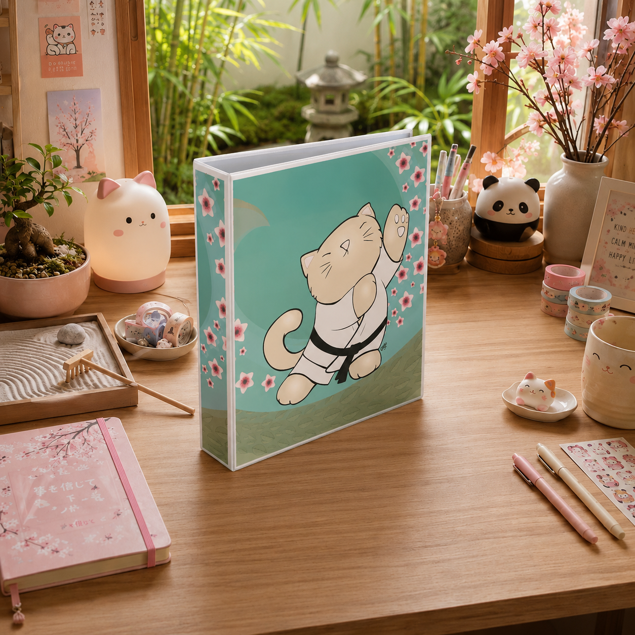 TAI CHI KITTY Cartoon Art 3-Ring Binder