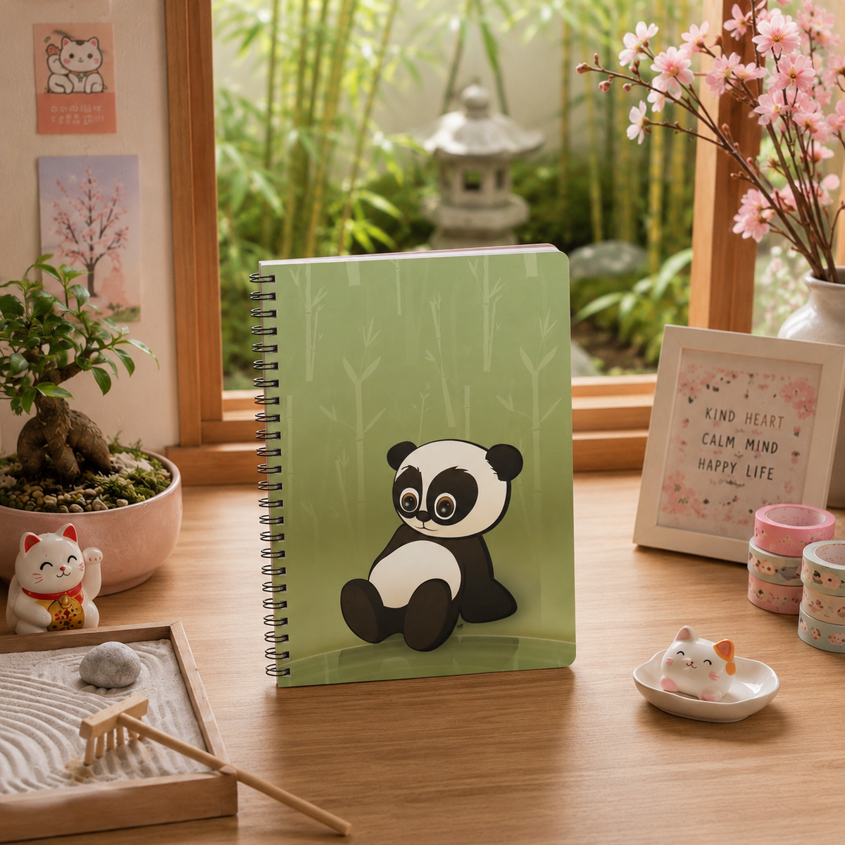 BABY PANDA Cartoon Notebook – 150 lined pages A5 Wirobound Softcover