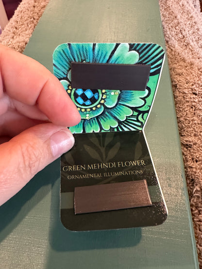 MAGNETIC BOOKMARK: 'Green Mehndi Flower' Fine Art Painting