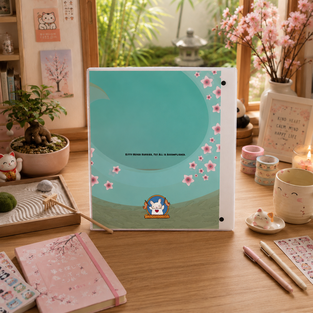 TAI CHI KITTY Cartoon Art 3-Ring Binder
