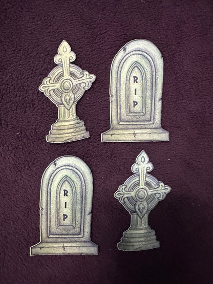 STICKER PACK: Haunted Graveyard Tombstones - 2 each of Unmarked Grave and R.I.P. | 4-Pack