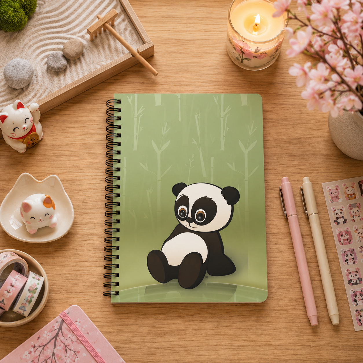 BABY PANDA Cartoon Notebook – 150 lined pages A5 Wirobound Softcover