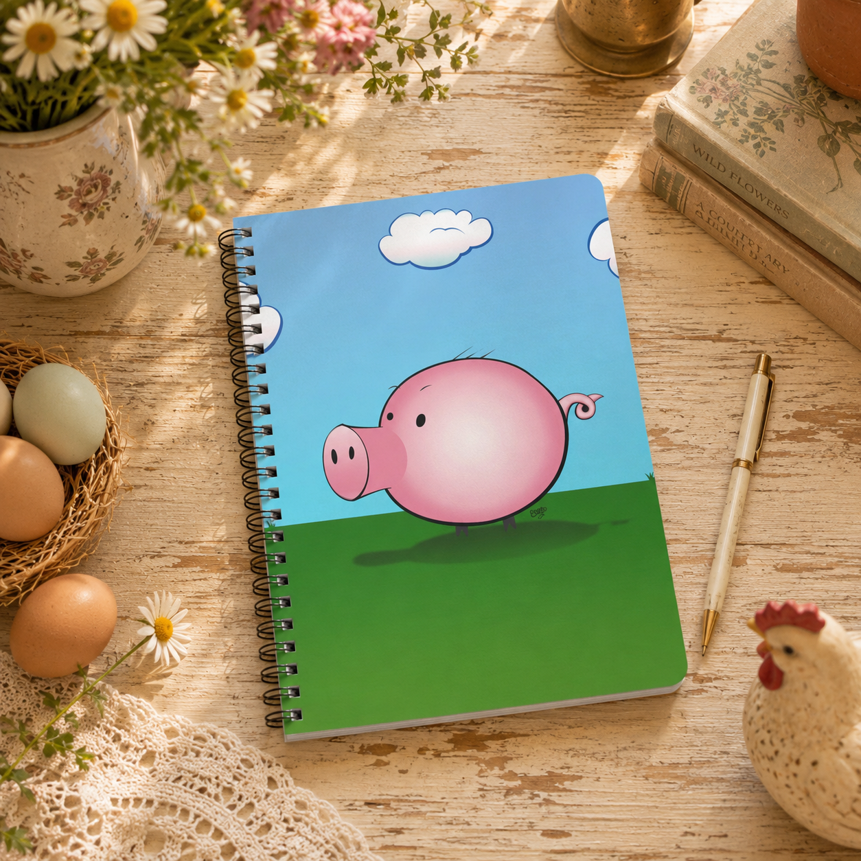 MOOGY THE PIG Cartoon Notebook – 150 Lined Pages A5 Wirobound Softcover