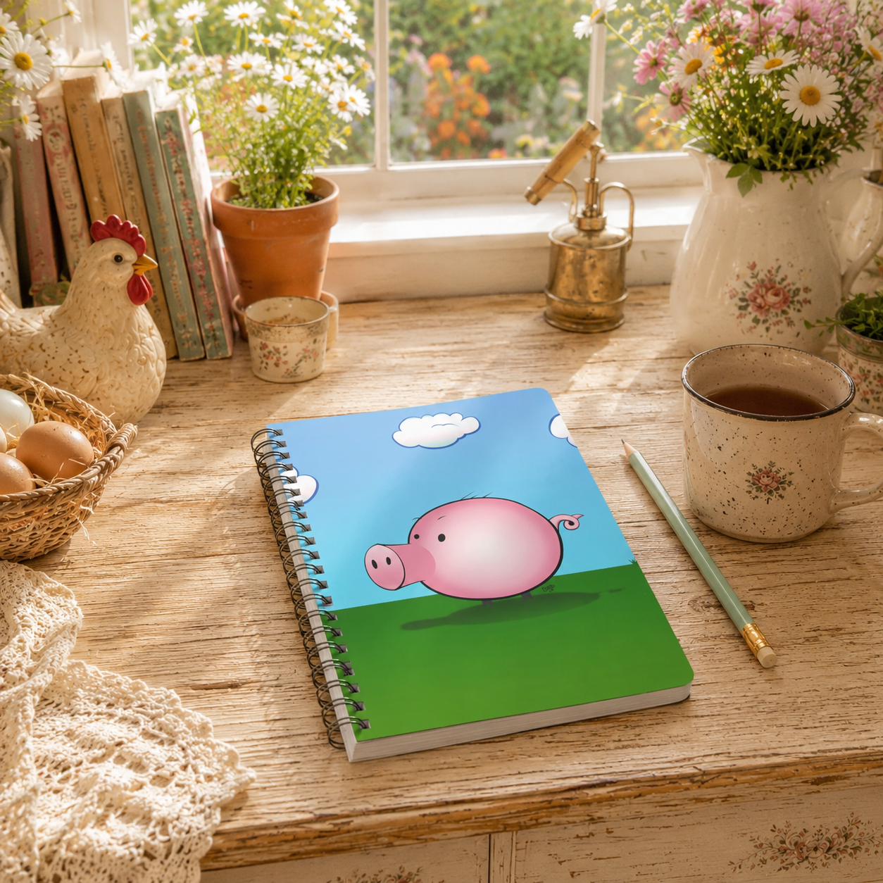 MOOGY THE PIG Cartoon Notebook – 150 Lined Pages A5 Wirobound Softcover