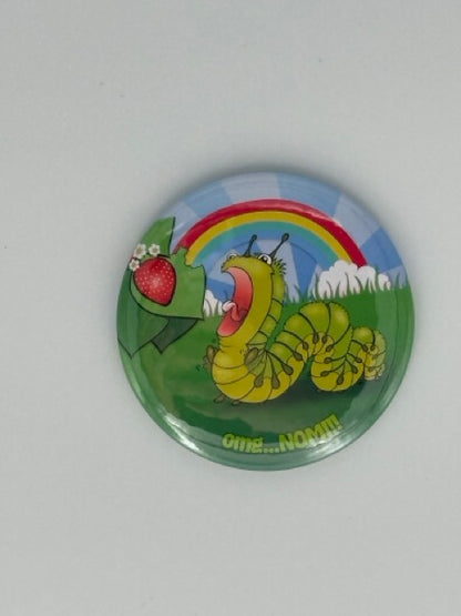 Nom Nom Caterpillar Round Refrigerator Magnet | Cute Cartoon Character Magnet | 2.25 Inch Fridge Magnet