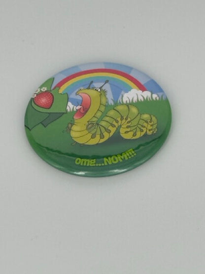 Nom Nom Caterpillar Round Refrigerator Magnet | Cute Cartoon Character Magnet | 2.25 Inch Fridge Magnet