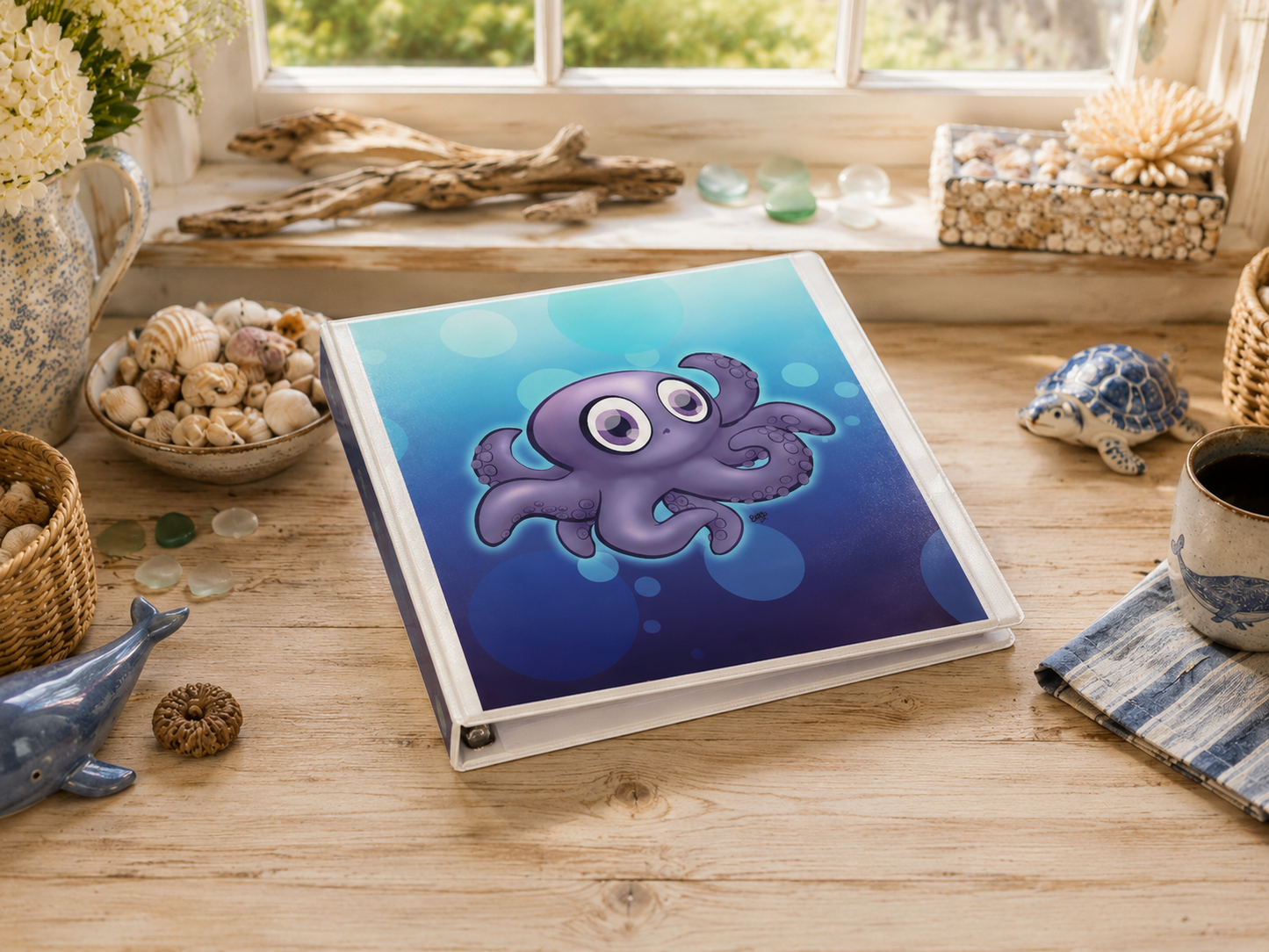 Shy Baby Octopus 3-Ring Binder – Cute Ocean School Binder