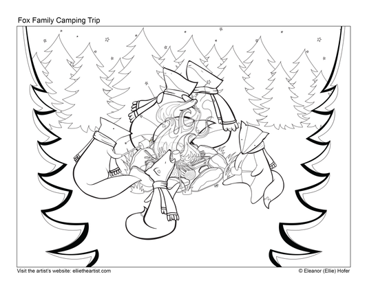 FREE Fox Family Camping Trip Coloring Page