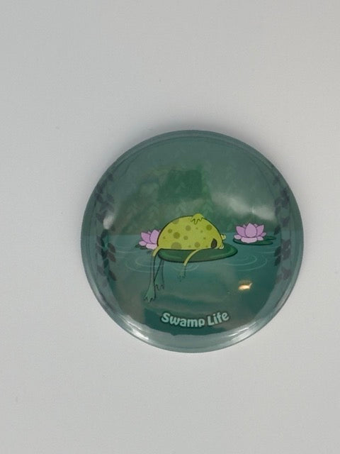 Frog on a Lily Pad Round Refrigerator Magnet | Cute Cartoon Character Magnet | 2.25 Inch Fridge Magnet