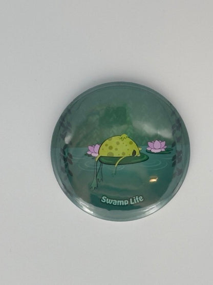 Frog on a Lily Pad Round Refrigerator Magnet | Cute Cartoon Character Magnet | 2.25 Inch Fridge Magnet