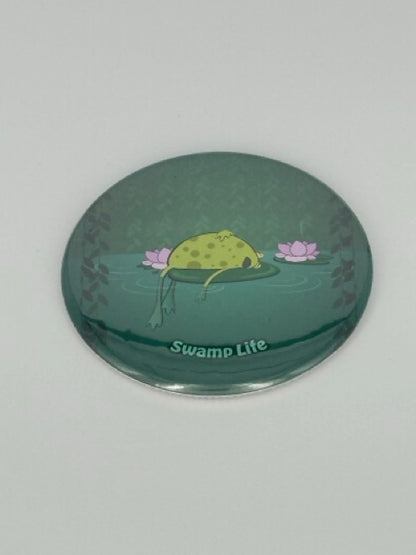 Frog on a Lily Pad Round Refrigerator Magnet | Cute Cartoon Character Magnet | 2.25 Inch Fridge Magnet