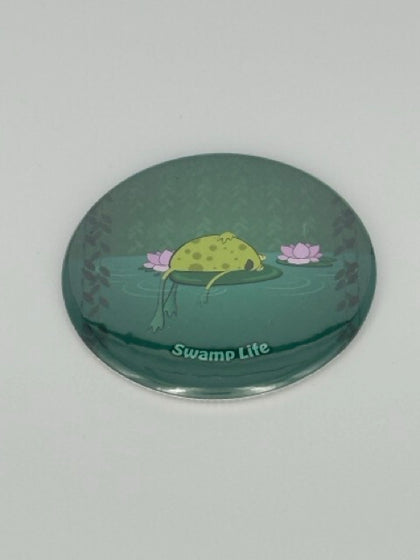 Frog on a Lily Pad Round Refrigerator Magnet | Cute Cartoon Character Magnet | 2.25 Inch Fridge Magnet