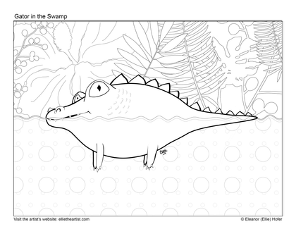 FREE Gator in the Swamp Coloring Page (Digital Download)