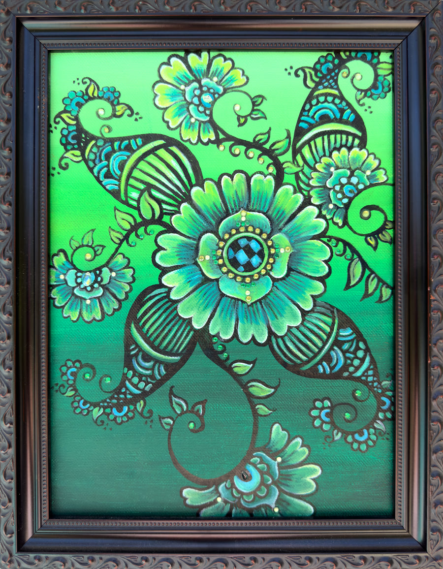ORIGINAL PAINTING: 'Green Mehndi Flower' Fine Art Painting