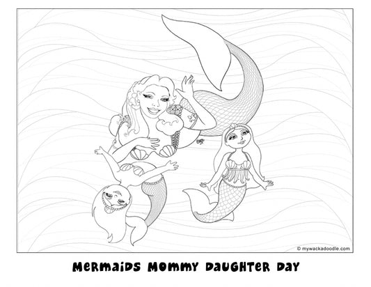 FREE Mermaid Mommy and Daughters Coloring Page (Digital Download)
