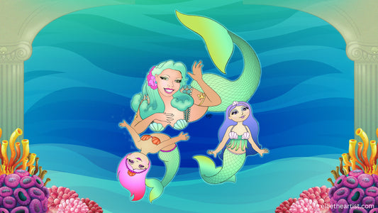FREE Mermaid Mommy and Daughters Desktop Wallpaper (Digital Download)