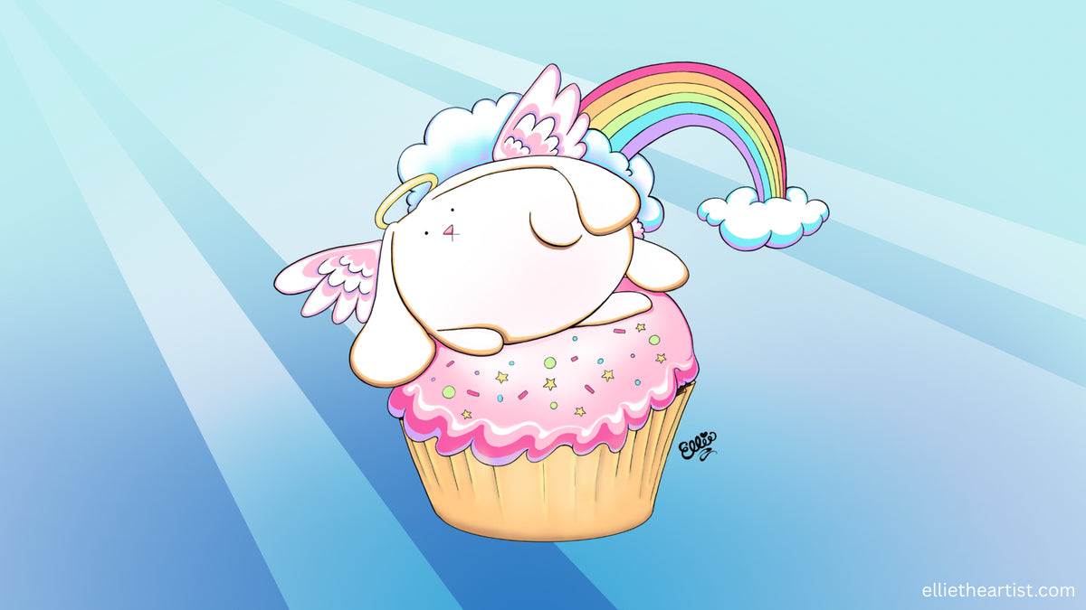 FREE Angel Bunny Riding a Cupcake Desktop Wallpaper (Digital Download)